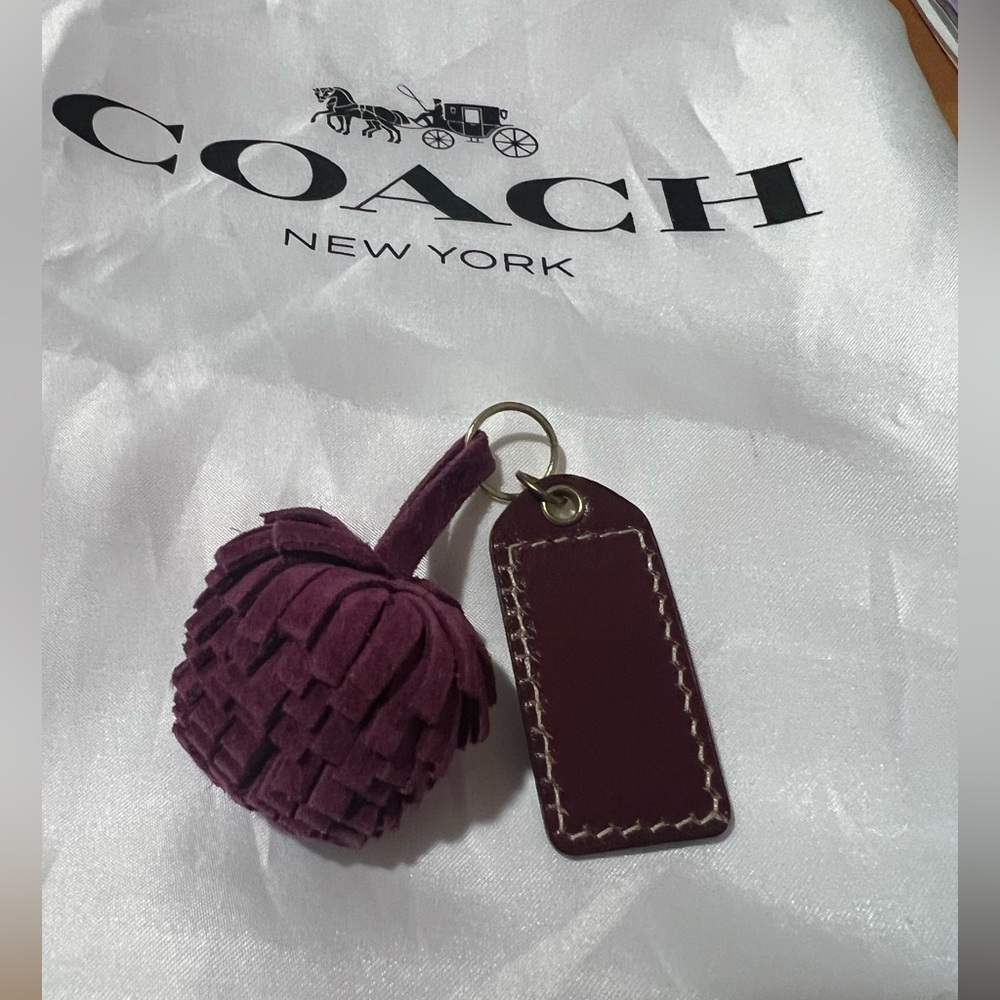Coach Cranberry Suede Ball & Patent Leather Hang tag & Bag Charm - Picture 3 of 4